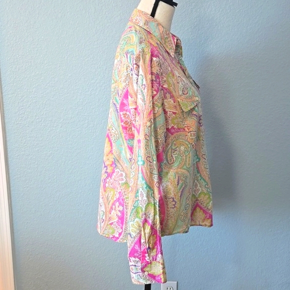 RAPLH LAUREN Paisley Print Button Down 100% Cotton Shirt Pastel Colors Sz Large - Picture 8 of 14